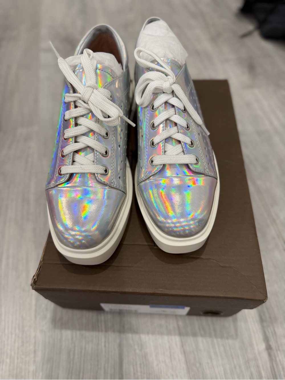 Paolo Holographic Lace-Up Sneakers in Silver